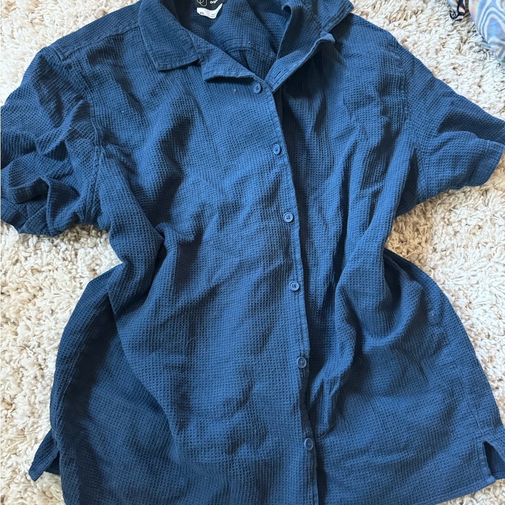 Men’s Original Use Blue and navy waffle knit button up XL shirt